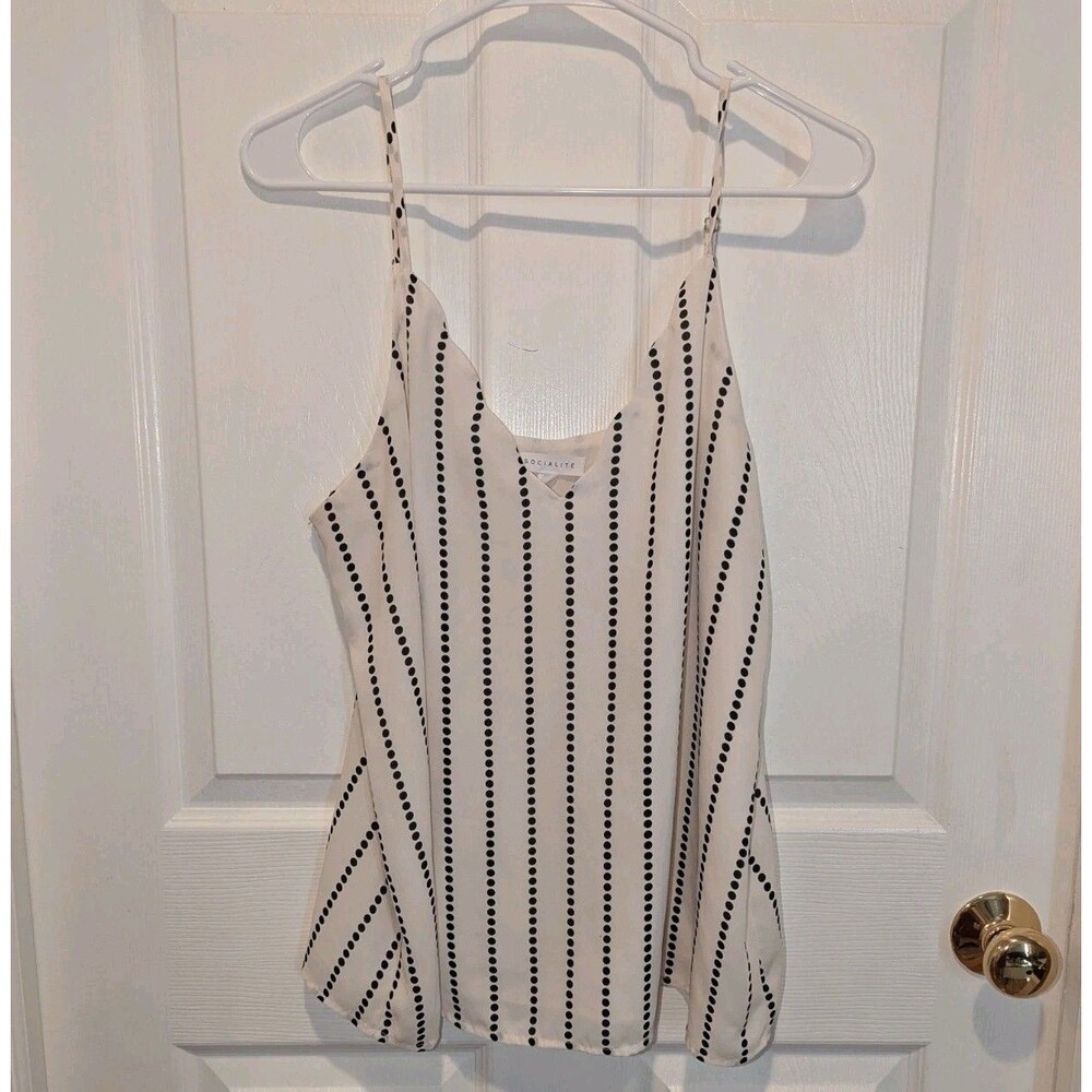 Socialite Slub Cream Black Polka Dot Cami Tank Top Minimalist Preppy Chic Large